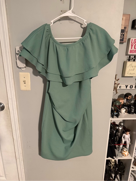 Pinkblush Dresses & Skirts - PinkBlush Sage Green Off-the-Shoulder Ruffle
Maternity Dress Size Medium